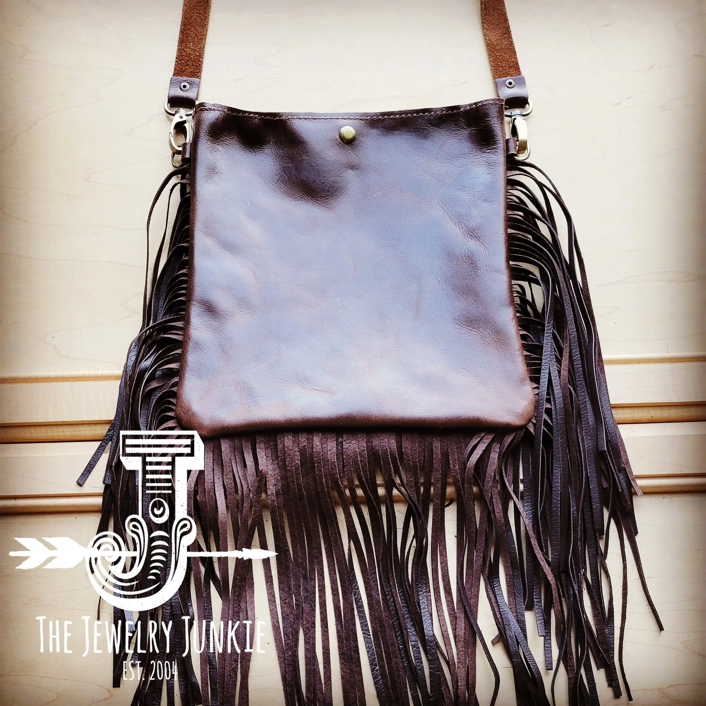 **MEDIUM Crossbody Handbag Dark Brown Salt & Pepper Leather w/ Fringe 512w