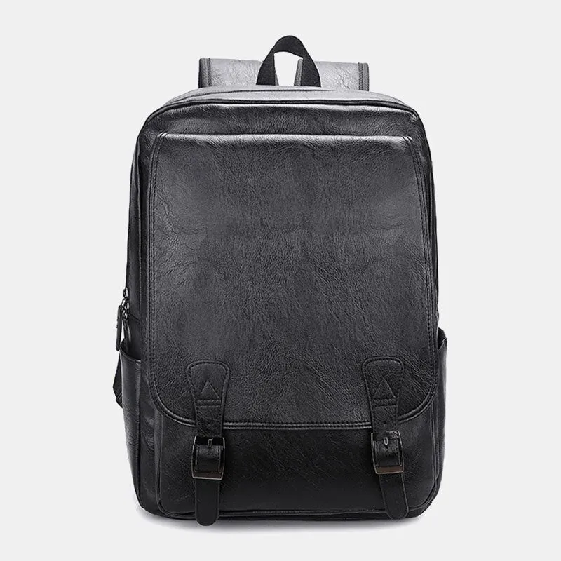 Men Business Large Capacity Backpack Vintage Soft Leather Waterproof Wear-resistant 15.6 Inch Laptop Bag