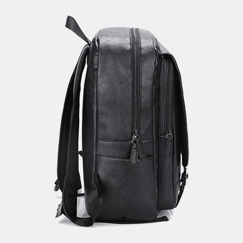 Men Business Large Capacity Backpack Vintage Soft Leather Waterproof Wear-resistant 15.6 Inch Laptop Bag