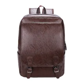 Men Business Large Capacity Backpack Vintage Soft Leather Waterproof Wear-resistant 15.6 Inch Laptop Bag