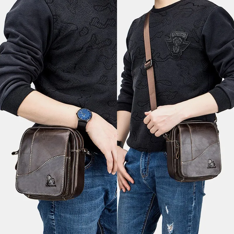 Men Genuine Leather Retro Business Small Cowhide Convertible Shoulder Bag Crossbody Waist