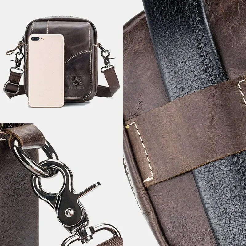 Men Genuine Leather Retro Business Small Cowhide Convertible Shoulder Bag Crossbody Waist