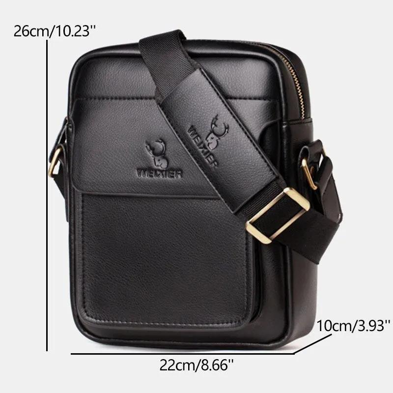 Men PU Leather Multi-compartments Wear-Resistant Crossbody Bag Shoulder Business Casual 6.3 Inch Phone