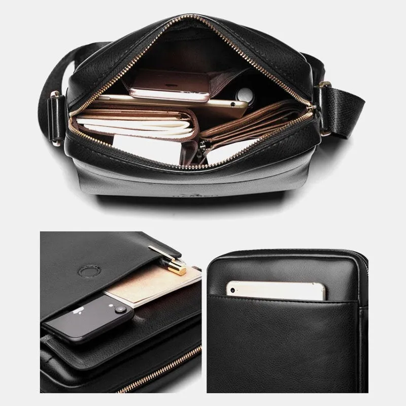 Men PU Leather Multi-compartments Wear-Resistant Crossbody Bag Shoulder Business Casual 6.3 Inch Phone