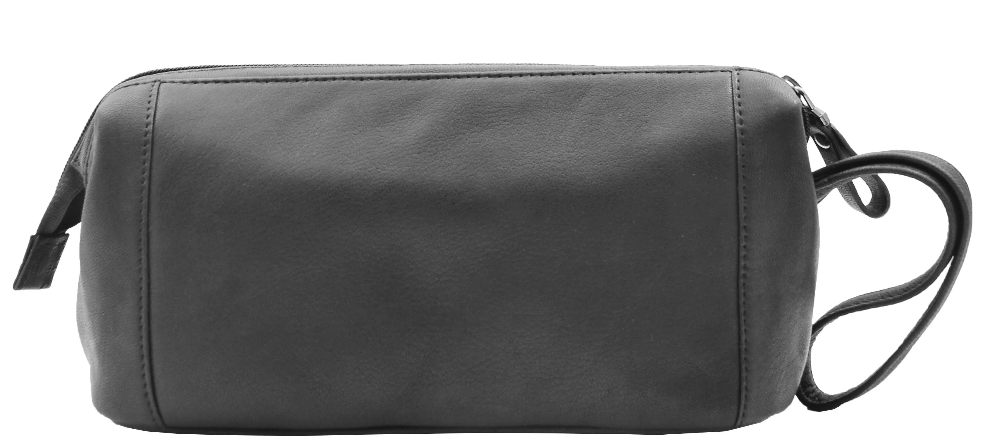 Mens Black Leather Toiletry Cosmetic Shaving Kit Travel Wash Bag Guy