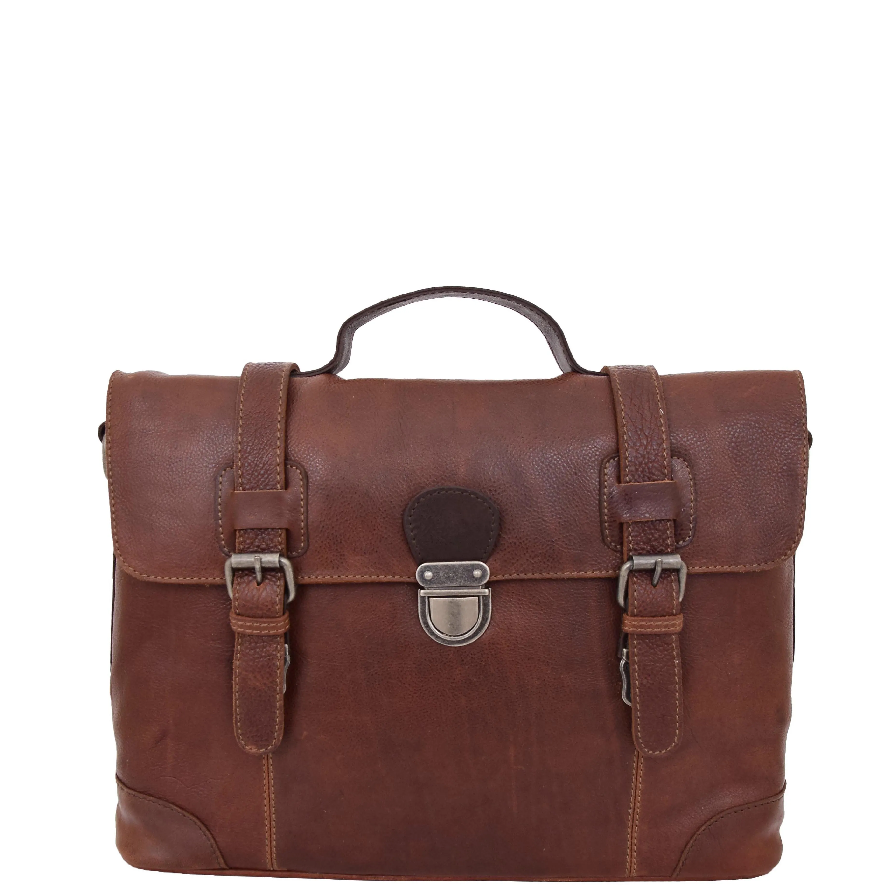 Mens Leather Bag Vintage Style Briefcase Shores Brown