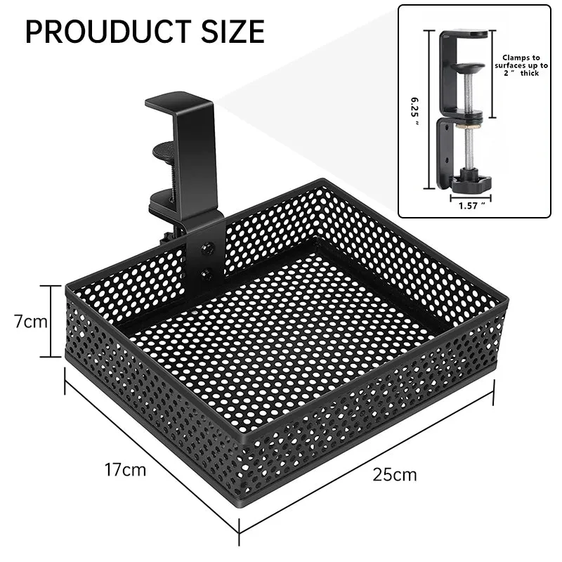 Mesh Desk Organizer with Clamp-on Swivel Pencil Drawer, having a hidden, sturdy C-Clamp mount system and easy installation.