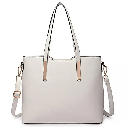 Miss Lulu Three Piece Tote Shoulder Bag and Clutch Set - Elegant White