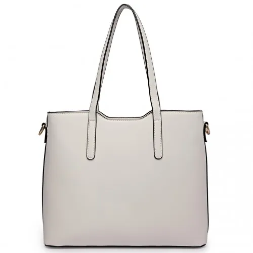 Miss Lulu Three Piece Tote Shoulder Bag and Clutch Set - Elegant White