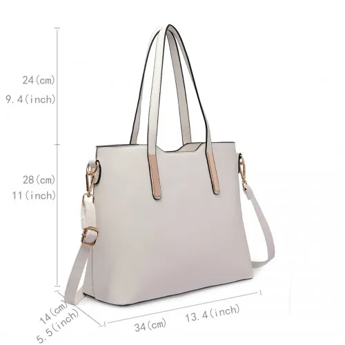 Miss Lulu Three Piece Tote Shoulder Bag and Clutch Set - Elegant White