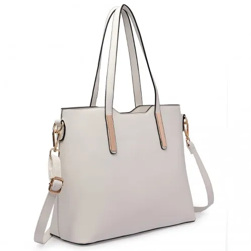 Miss Lulu Three Piece Tote Shoulder Bag and Clutch Set - Elegant White