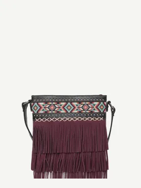 Montana West Embroidered Aztec Fringe Concealed Carry Crossbody