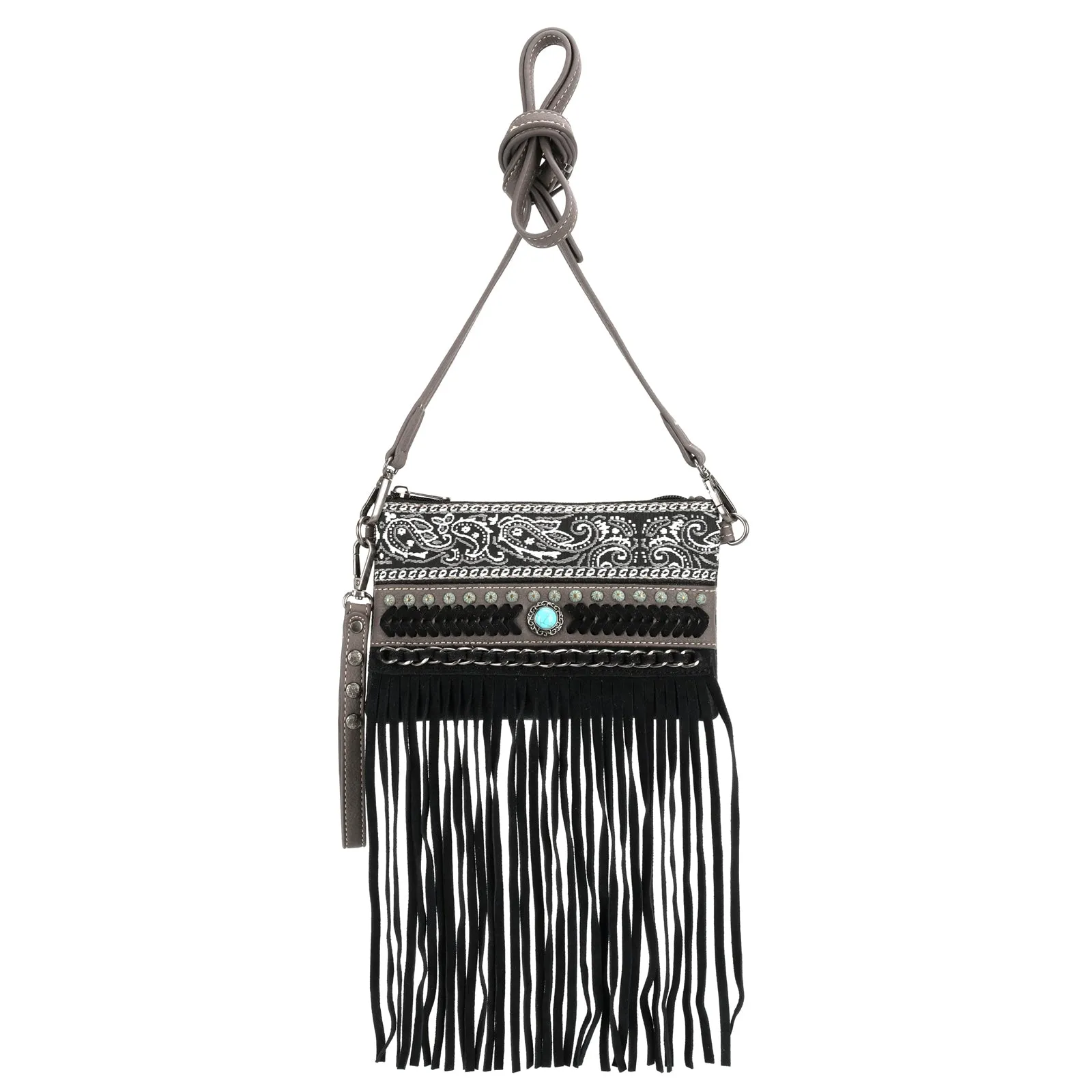 Montana West Embroidered Fringe Crossbody Wristlet