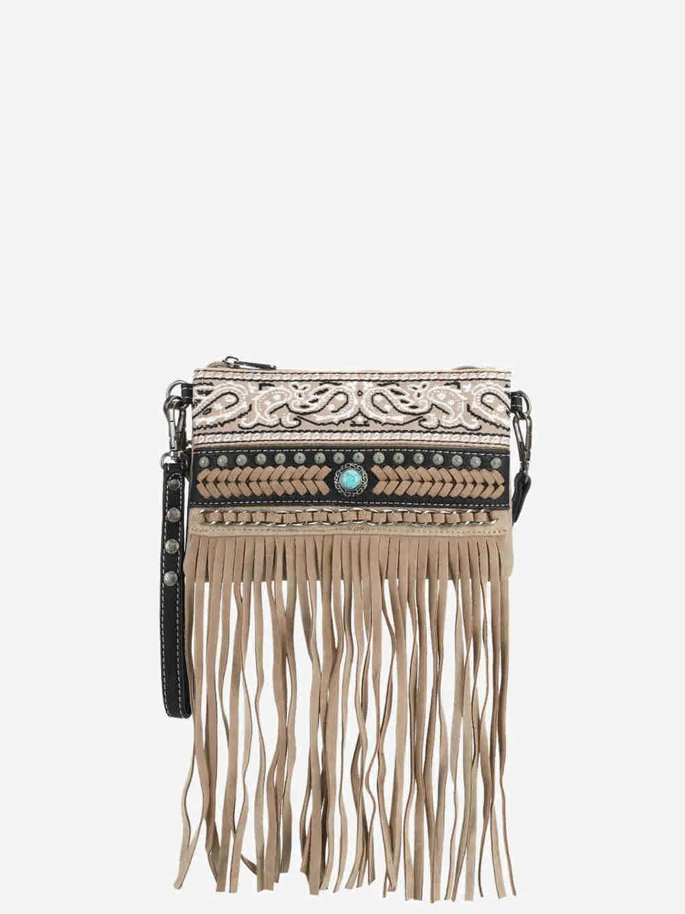 Montana West Embroidered Fringe Crossbody Wristlet