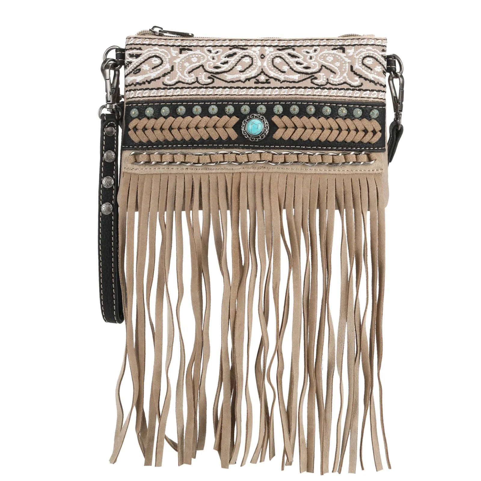 Montana West Embroidered Fringe Crossbody Wristlet