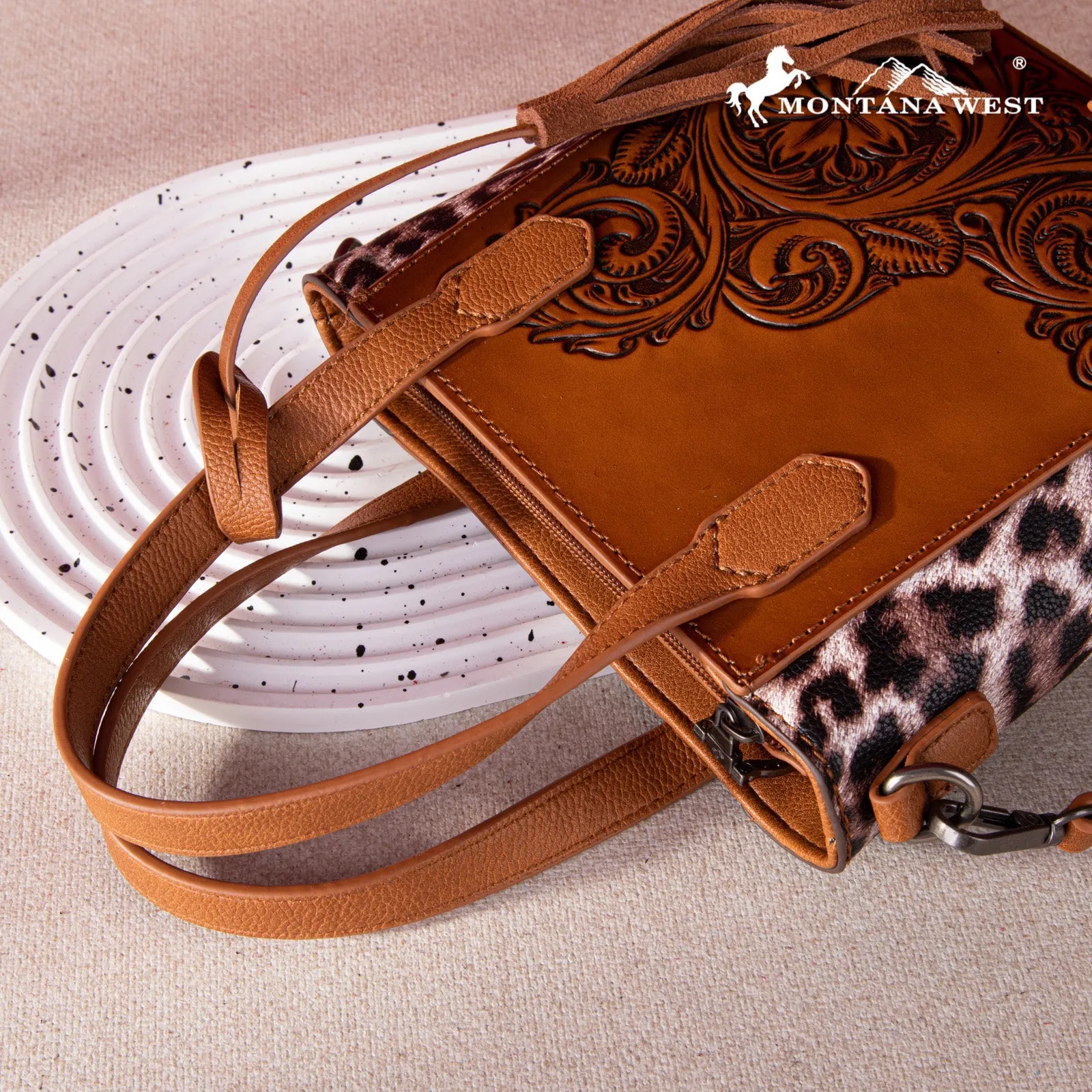 Montana West Floral Embossed Leopard Collection Bag