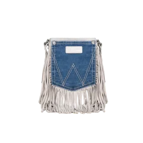 Montana West Women's Wrangler Leather Fringe Denim White Crossbody Bag