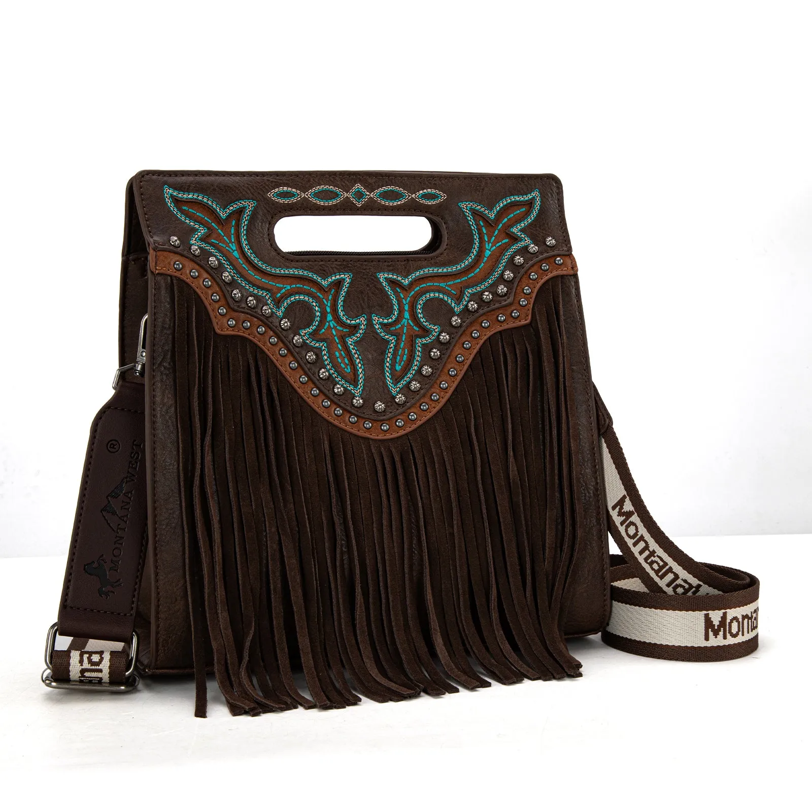 MW1281G-9360  Montana West Fringe Embroidered Concealed Carry Tote/Crossbody - Coffee