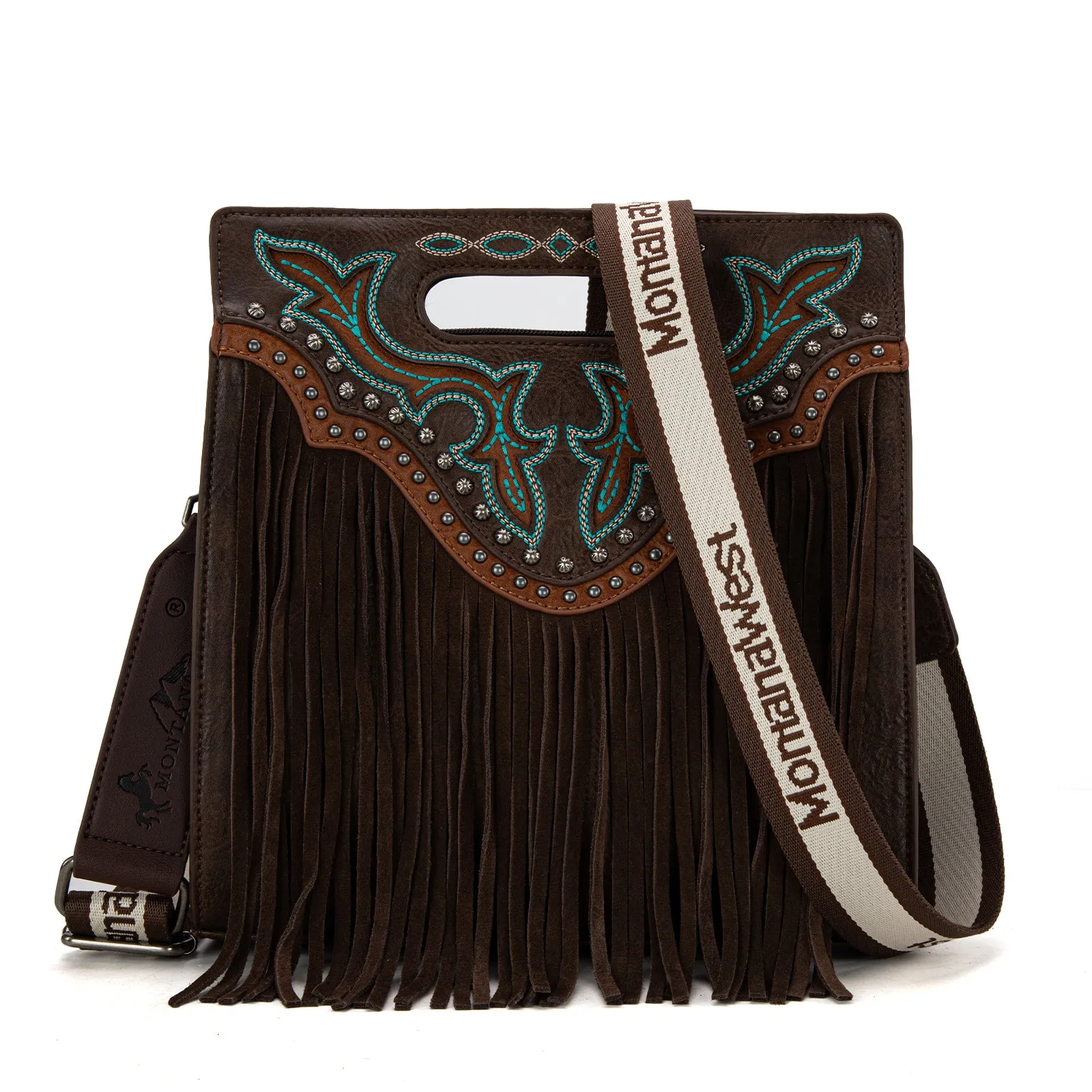 MW1281G-9360  Montana West Fringe Embroidered Concealed Carry Tote/Crossbody - Coffee