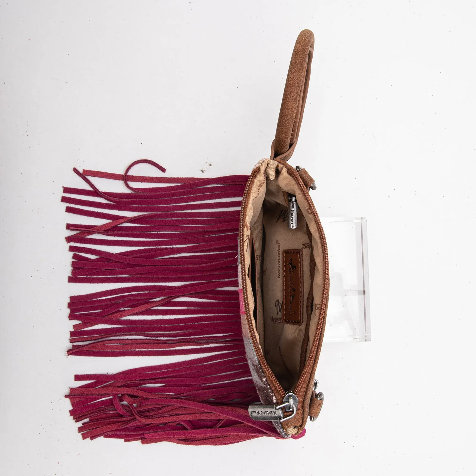 MW1290-181 Montana West Aztec Print Fringe Ring Handle Wristlet Clutch Bag