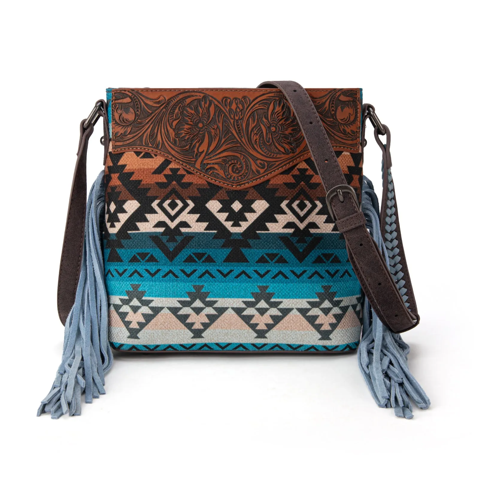 MW1295G-9360  Montana West Tooled Aztec Concealed Crossbody - Jean