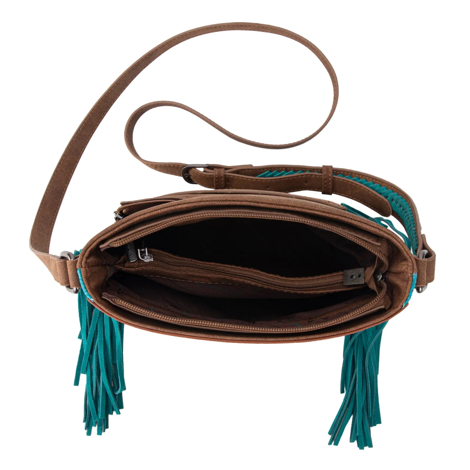 MW1295G-9360  Montana West Tooled Aztec Concealed Crossbody - Turquoise