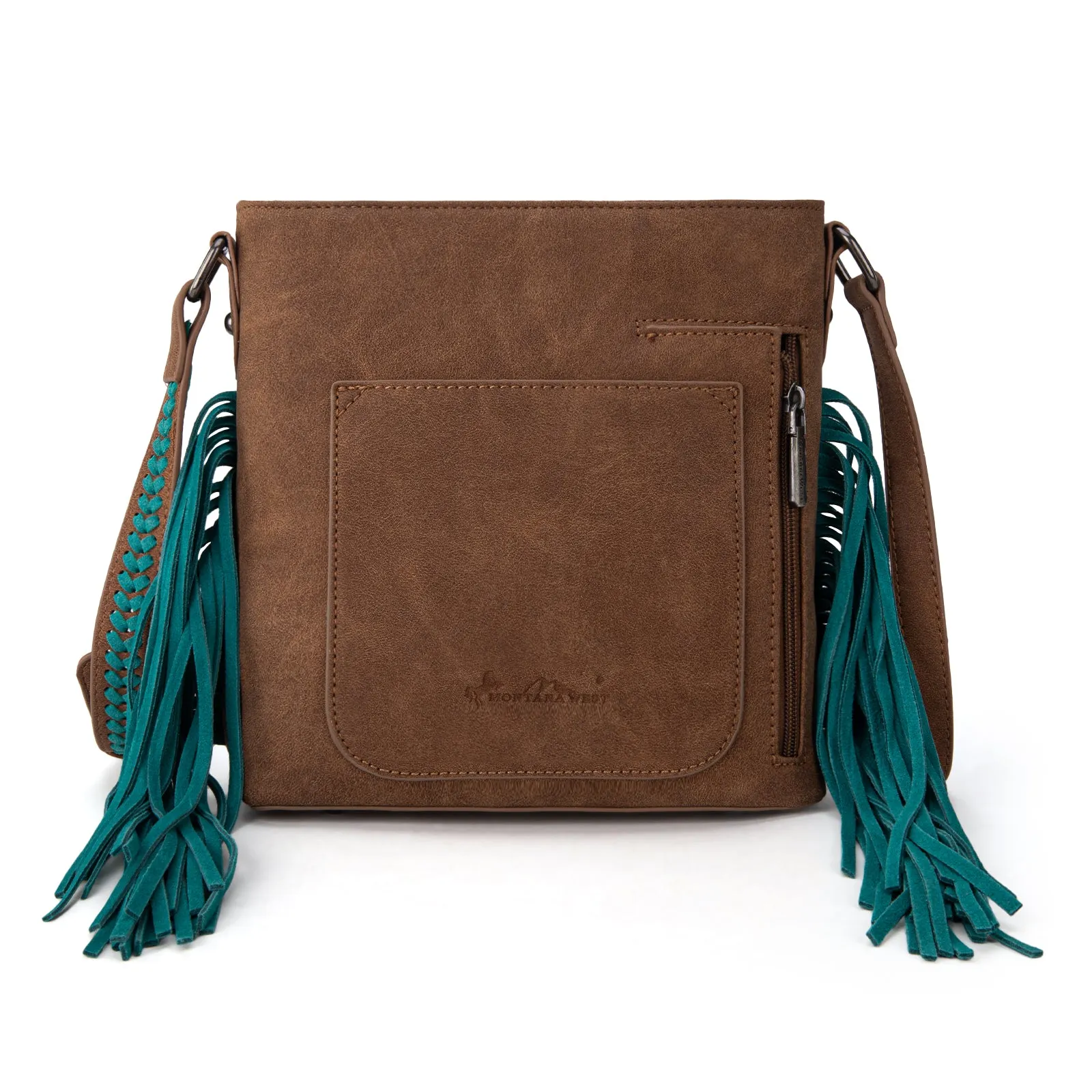 MW1295G-9360  Montana West Tooled Aztec Concealed Crossbody - Turquoise