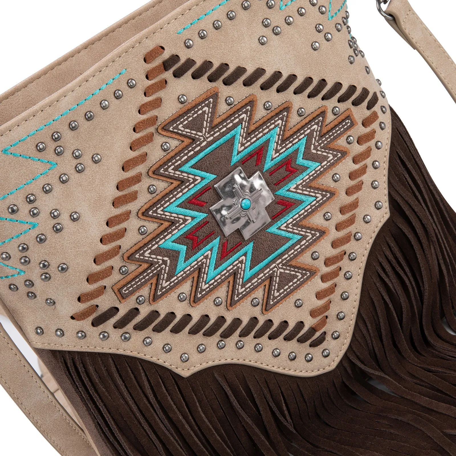 MW1315G-9360  Montana West Embroidered Aztec Collection Concealed Carry Crossbody - Tan