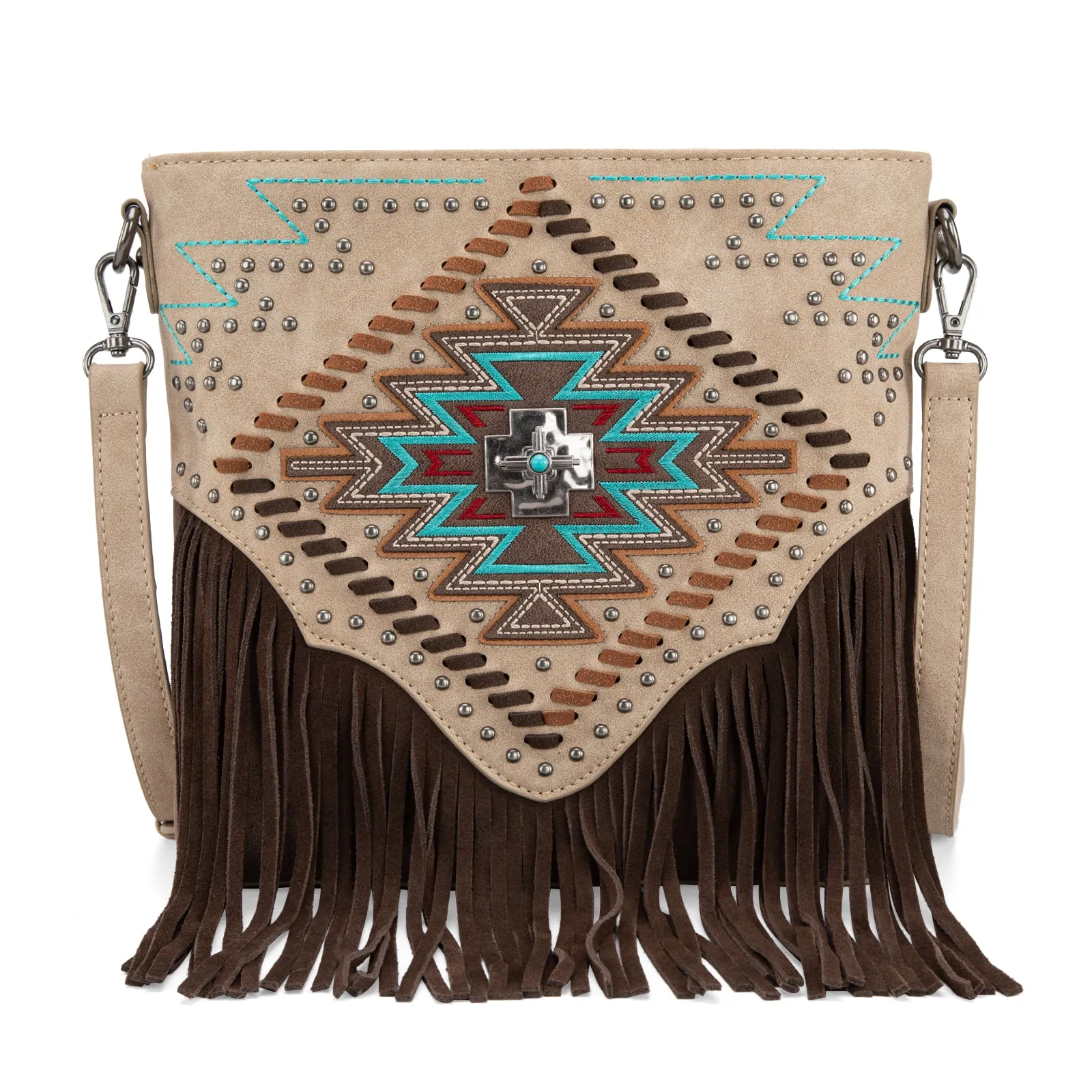 MW1315G-9360  Montana West Embroidered Aztec Collection Concealed Carry Crossbody - Tan