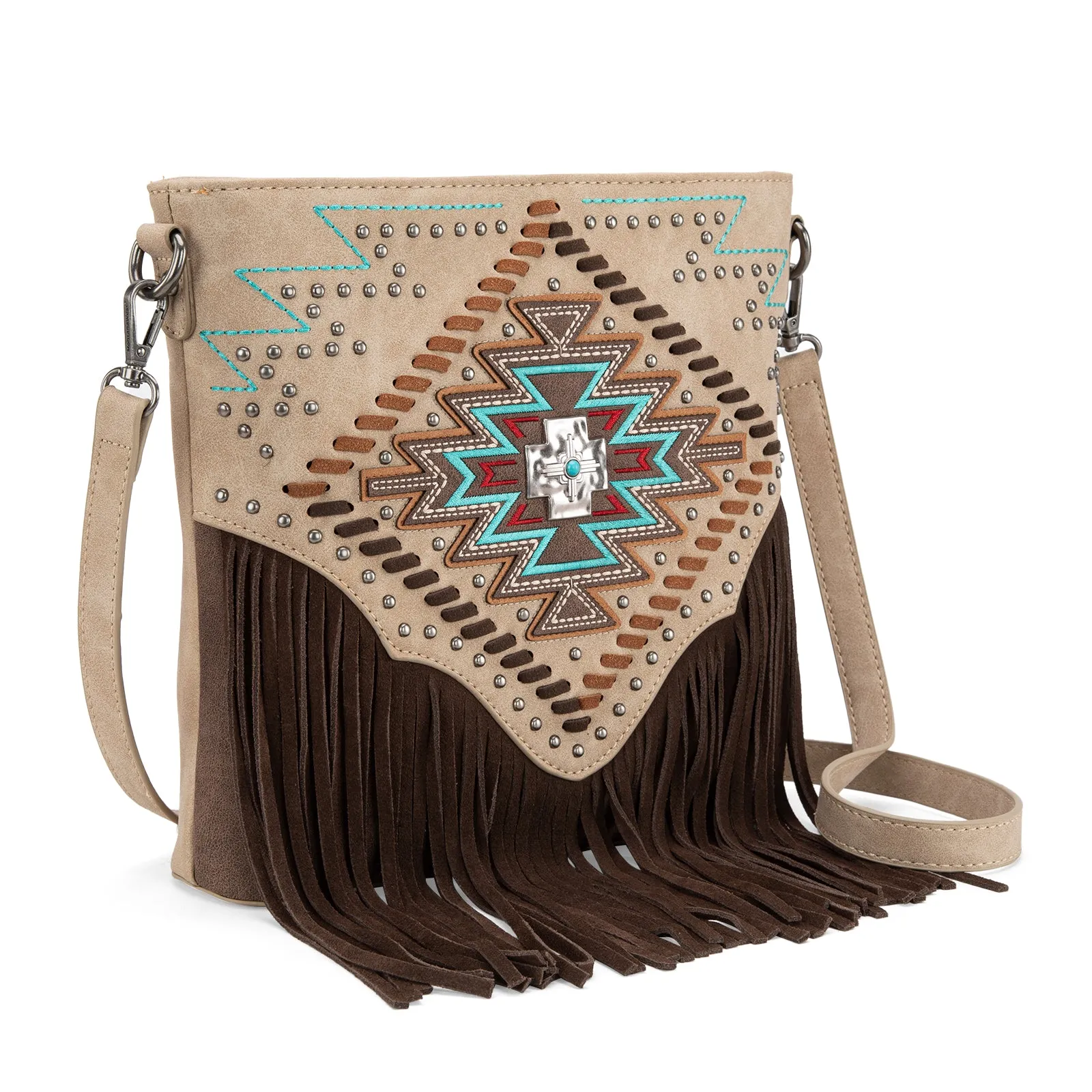 MW1315G-9360  Montana West Embroidered Aztec Collection Concealed Carry Crossbody - Tan