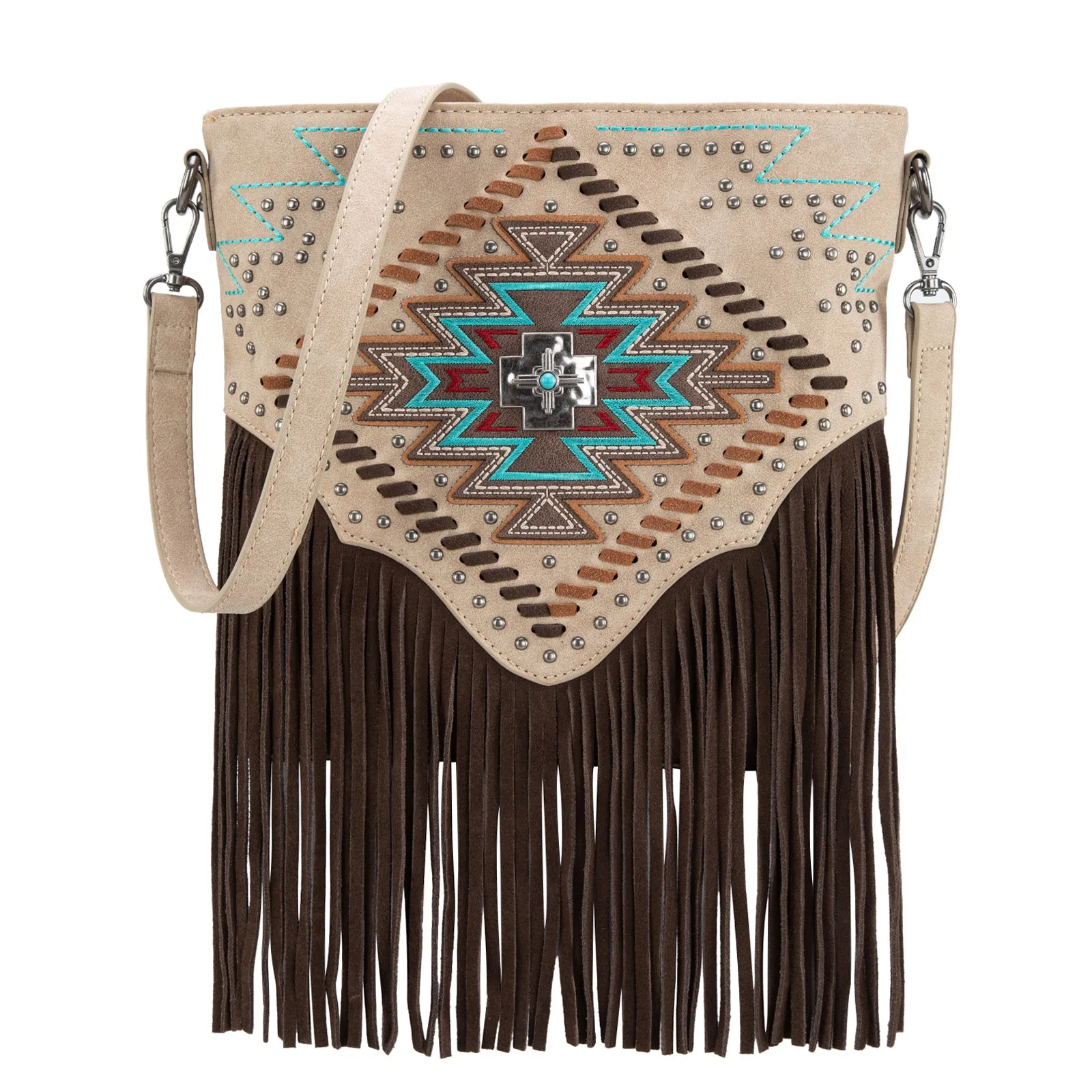 MW1315G-9360  Montana West Embroidered Aztec Collection Concealed Carry Crossbody - Tan