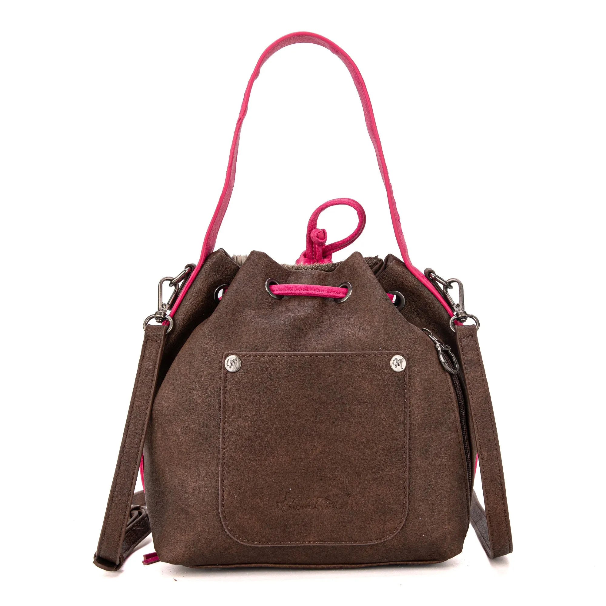 MWF1046-205S Montana West Hair-On Cowhide Drawstring Hobo/Crossbody - Coffee