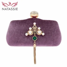 NATASSIE Suede Clutch Ladies Tassels Evening Clutches Wedding Bag