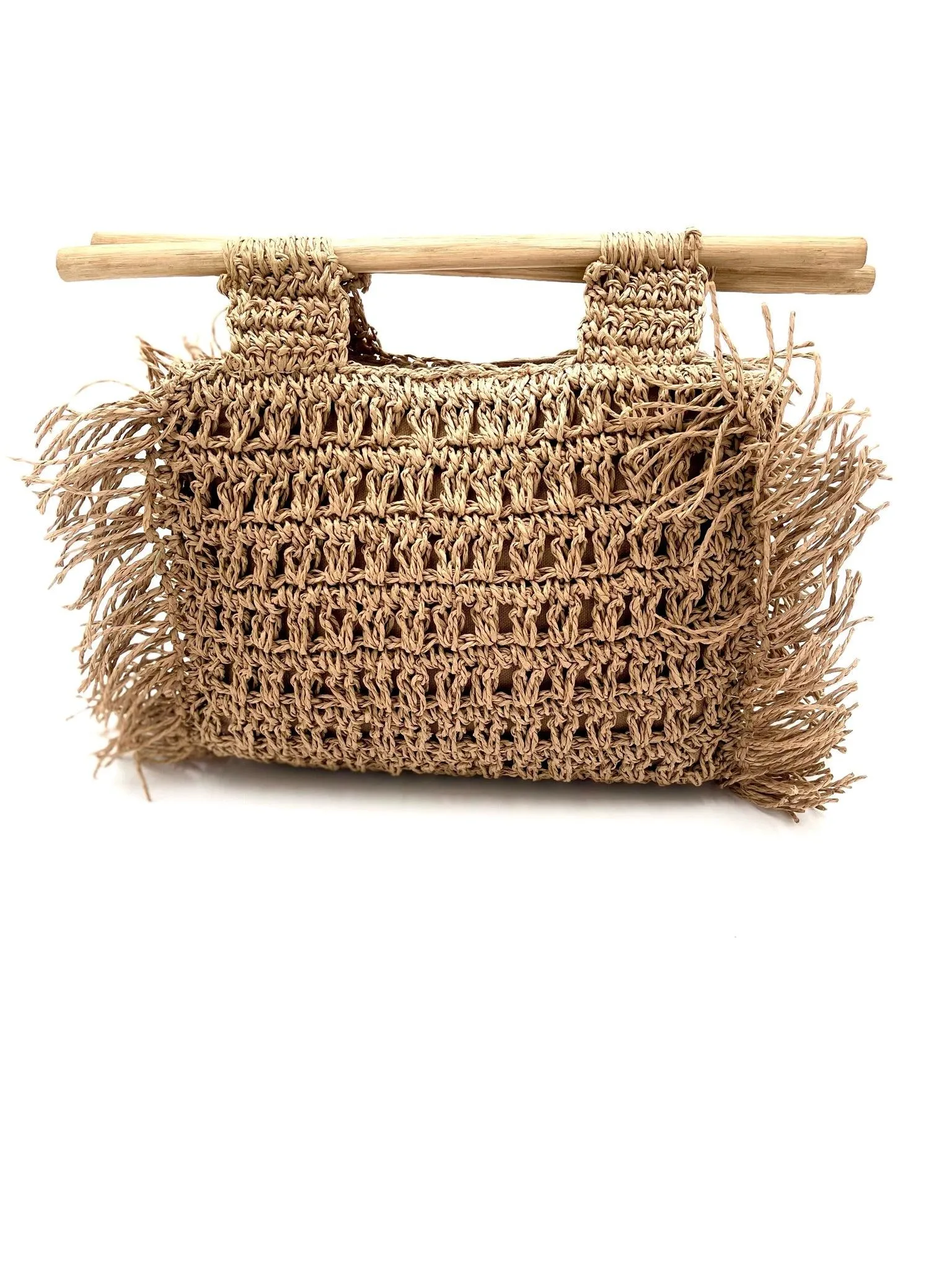 NISA | Handwoven Raffia Hand Bag with Wooden Handles