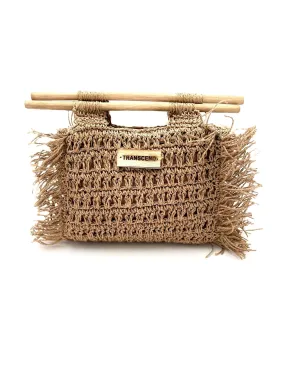 NISA | Handwoven Raffia Hand Bag with Wooden Handles