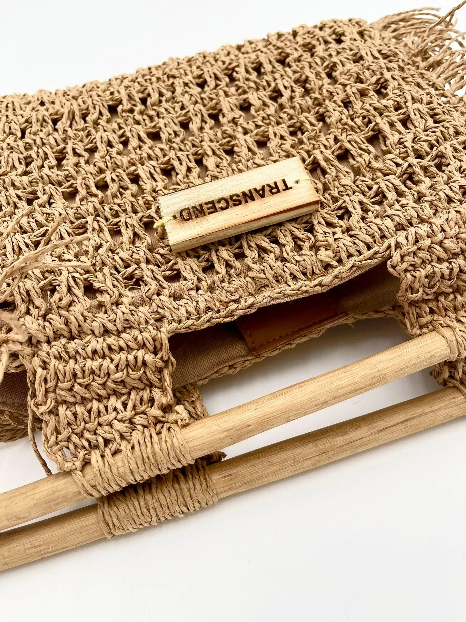 NISA | Handwoven Raffia Hand Bag with Wooden Handles