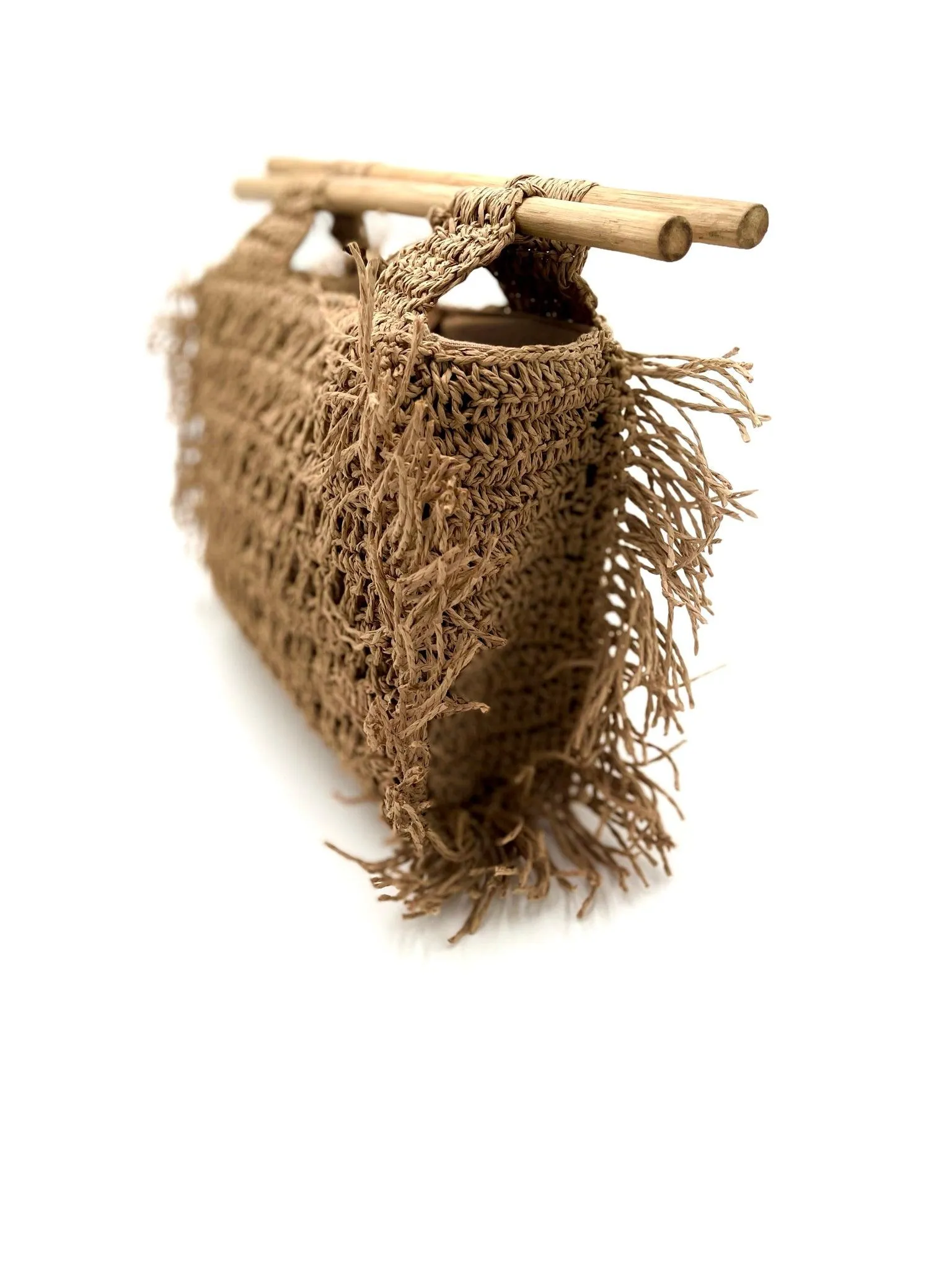 NISA | Handwoven Raffia Hand Bag with Wooden Handles