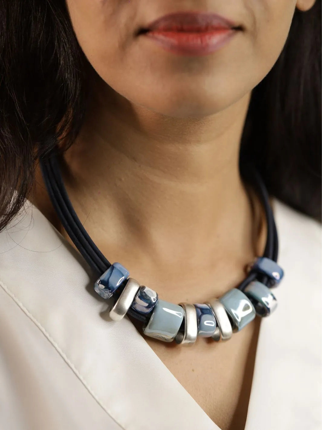 Oceans Necklace In Cork and Ceramic Stones