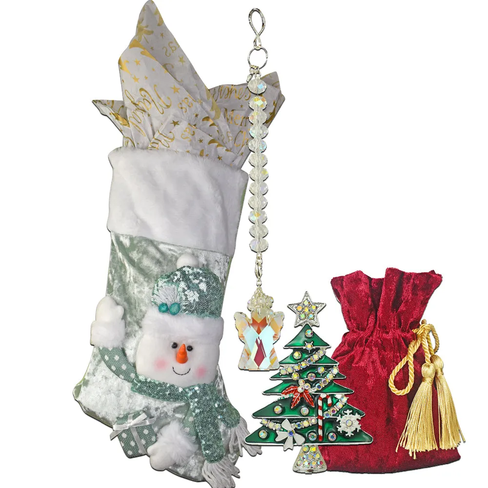 Oh Christmas Tree 10pc Holiday Treasure Bag (Silvertone/Green)