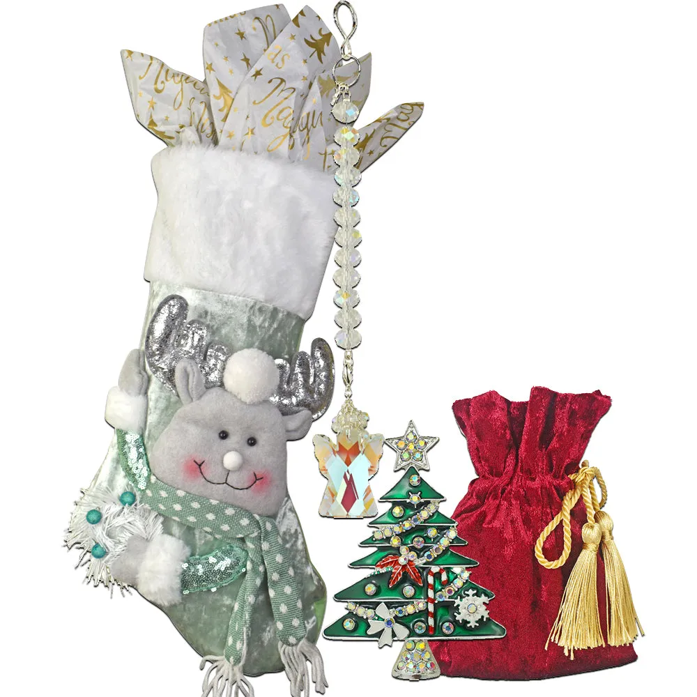 Oh Christmas Tree 10pc Holiday Treasure Bag (Silvertone/Green)