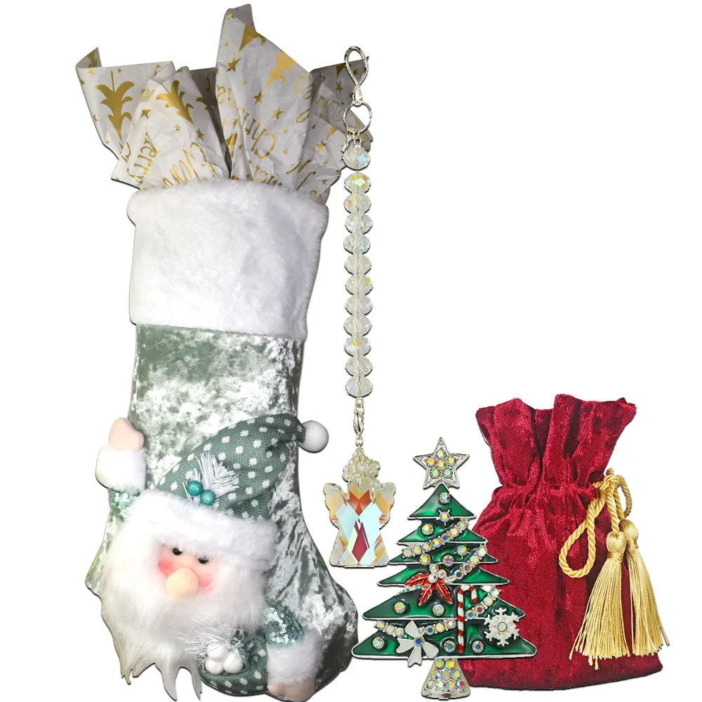 Oh Christmas Tree 10pc Holiday Treasure Bag (Silvertone/Green)