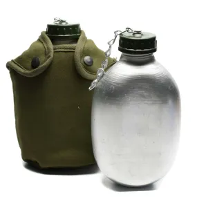 Original French Army Drinking Flask Water Bottle Canteen pot cotton pouch OD NEW