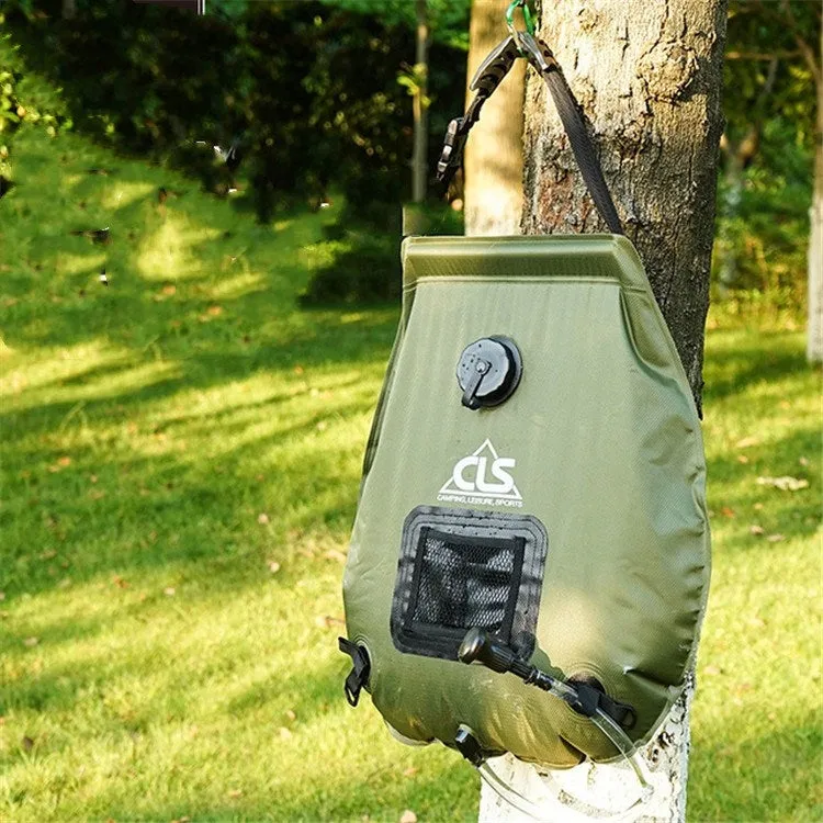 Outdoor Bathing Bag Self-driving Camping Solar Hot Water Bottle 20L Water Storage Bag(Grass Green)