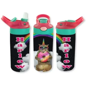 Personalized Kids' 12oz Double Walled Stainless Steel Bottle - Cat with Doughnut