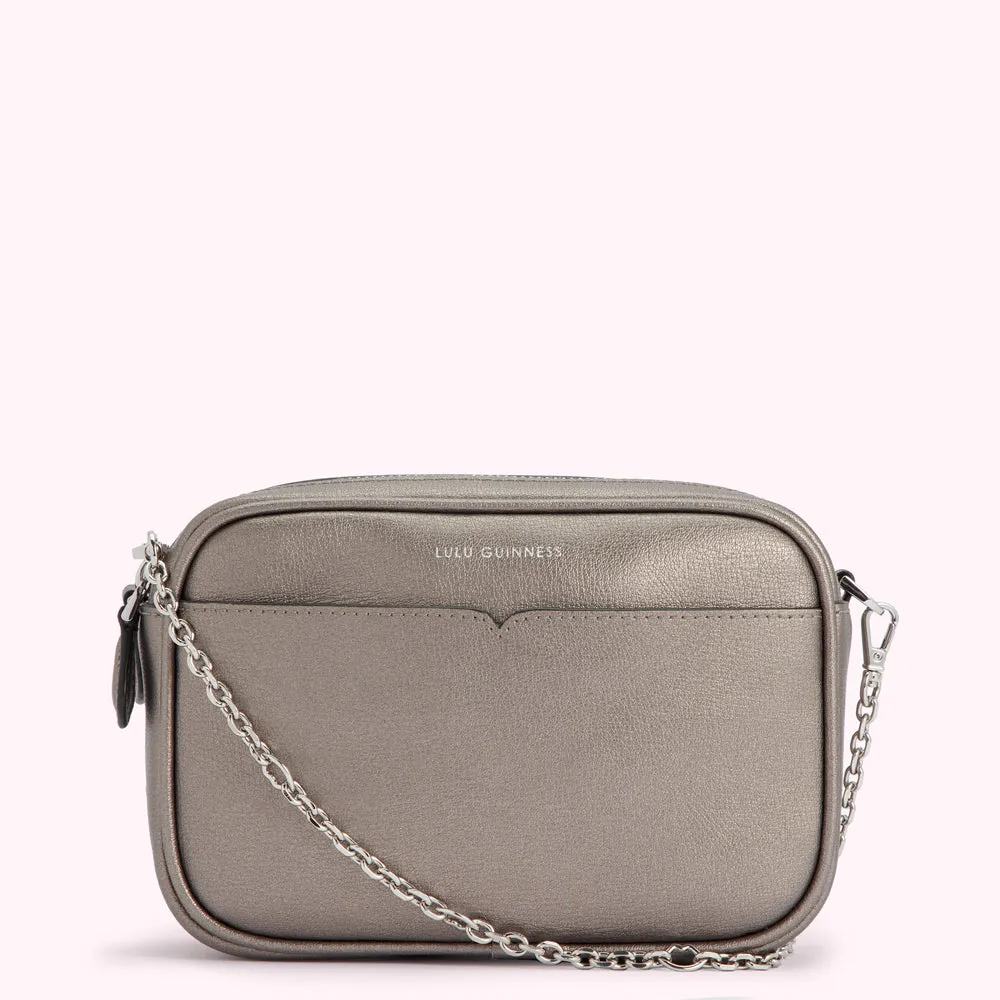 PEWTER TEXTURED LEATHER CLARA CROSSBODY BAG