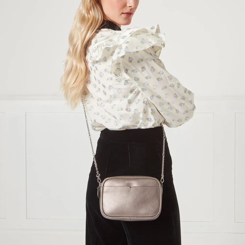 PEWTER TEXTURED LEATHER CLARA CROSSBODY BAG