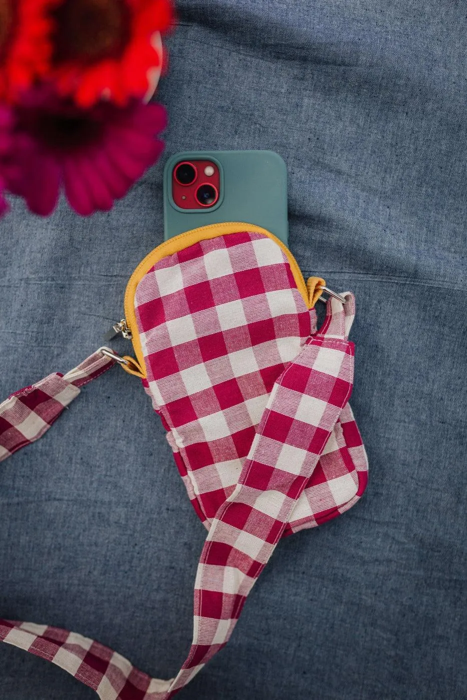 Phone Pouch | Gingham | Red Plum