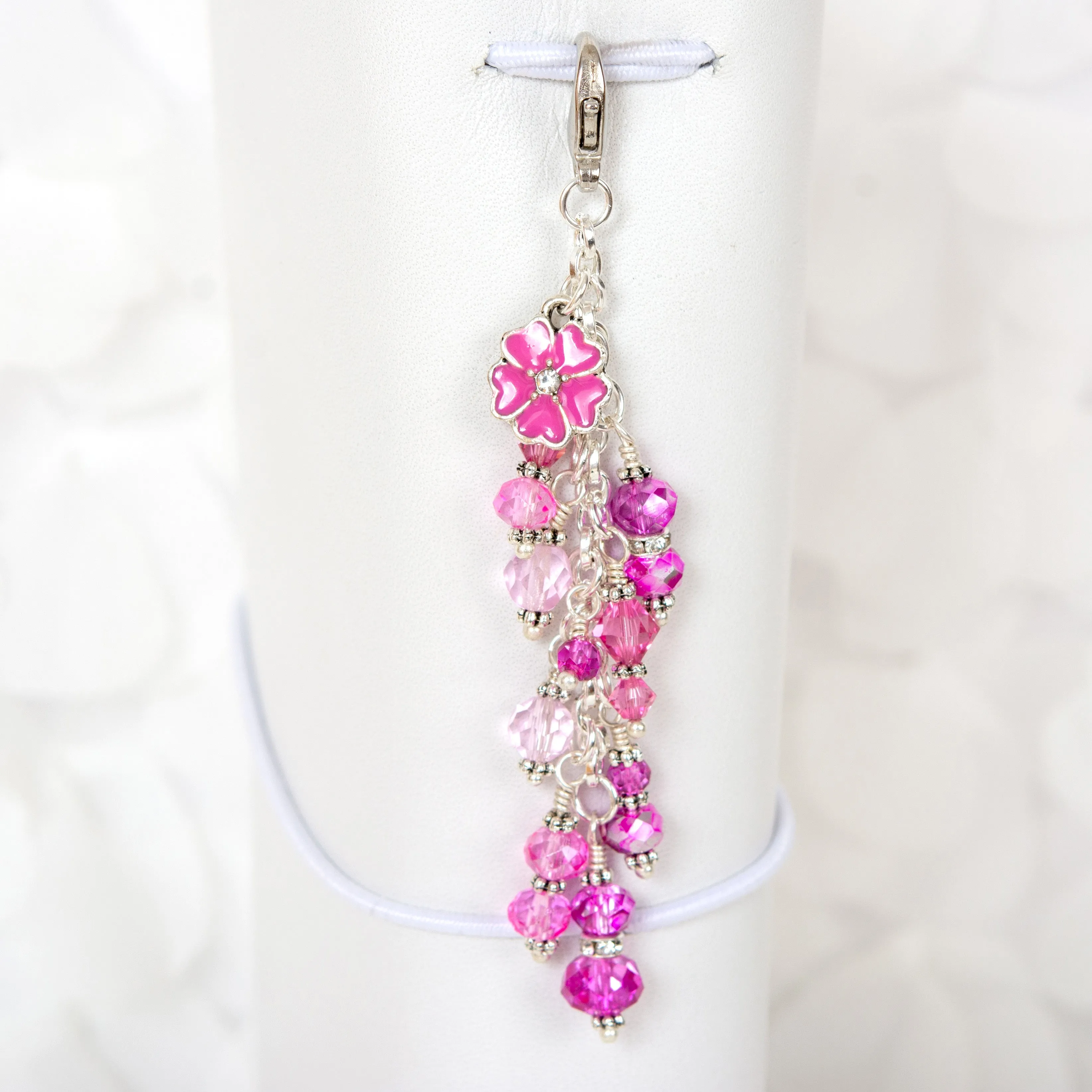 Pink Blossom Planner Charm with a Mixed Pink Crystal Dangle