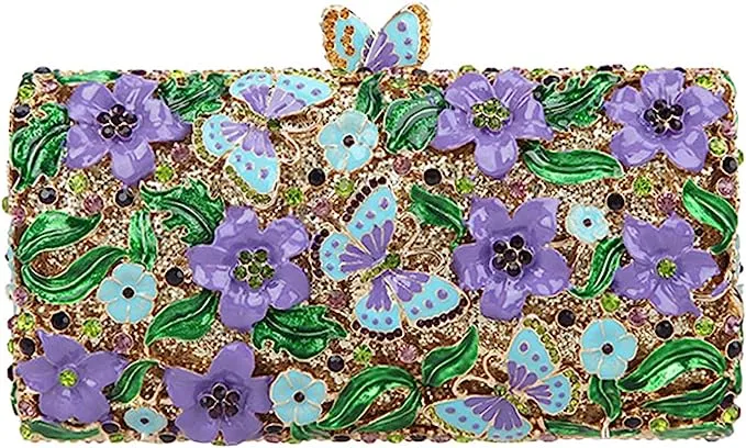 Purple Floral Rhinestone Evening Bag