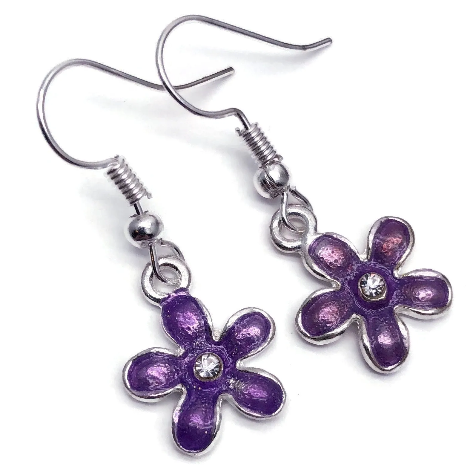 Purple Flower Silver Plated Charm Earrings